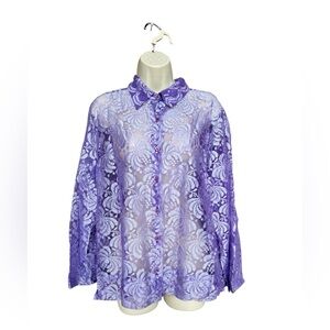 Vintage 80s Women’s Purple Sheer Lace Button Up Whimsical Size Large Fairycore